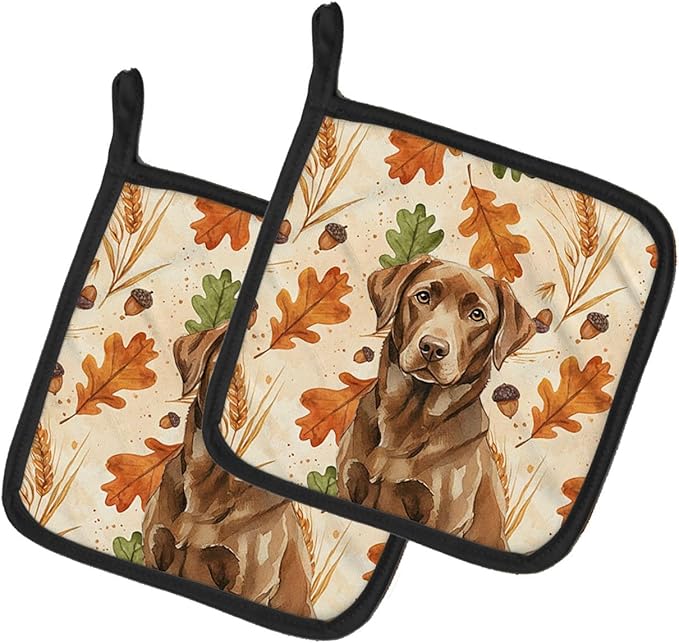 Caroline's Treasures Chocolate Labrador Retriever Heirloom Fall Pair of Pot Holders Pair 7.5x7.5 Quilted Insulated Hot Pads Decorative Kitchen Gift Made in USA