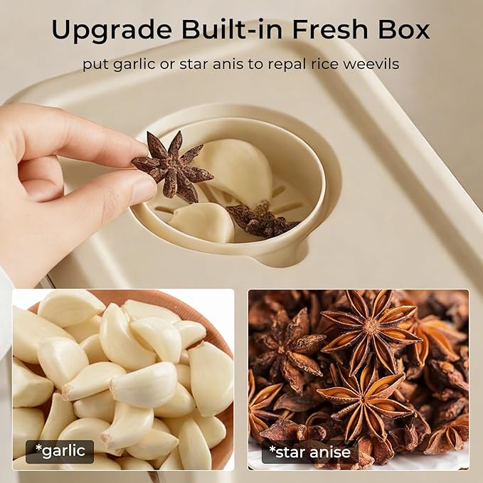 Rice Dispenser, Rice Storage Container with Measuring Cup for Kitchen Pantry Household, Cereal Dry Food Storage Containers Airtight, Sealed Moisture Proof (Brown 11 Lbs)