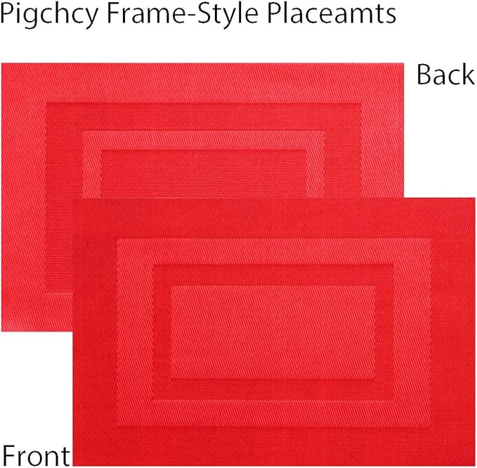 PIGCHCY Placemats,Durable Placemats for Dining Table,Washable Woven Vinyl Kitchen Placemats Set of 4 (18 x 12 inches,Passionate Red)