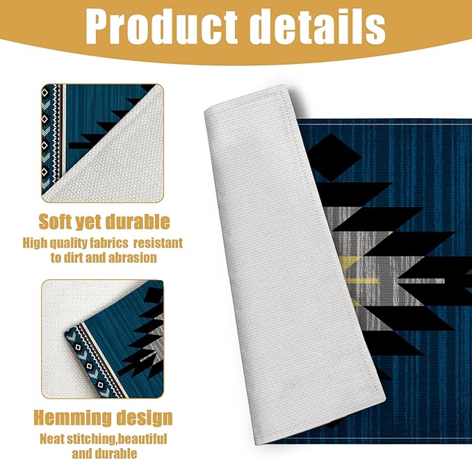 Southwestern Placemats Set of 6, Tribal Geometric Linen Place Mat Washable Stain Resistant Table Mats for Farmhouse Kitchen Dining Party Wedding Decor 12x18 Inch