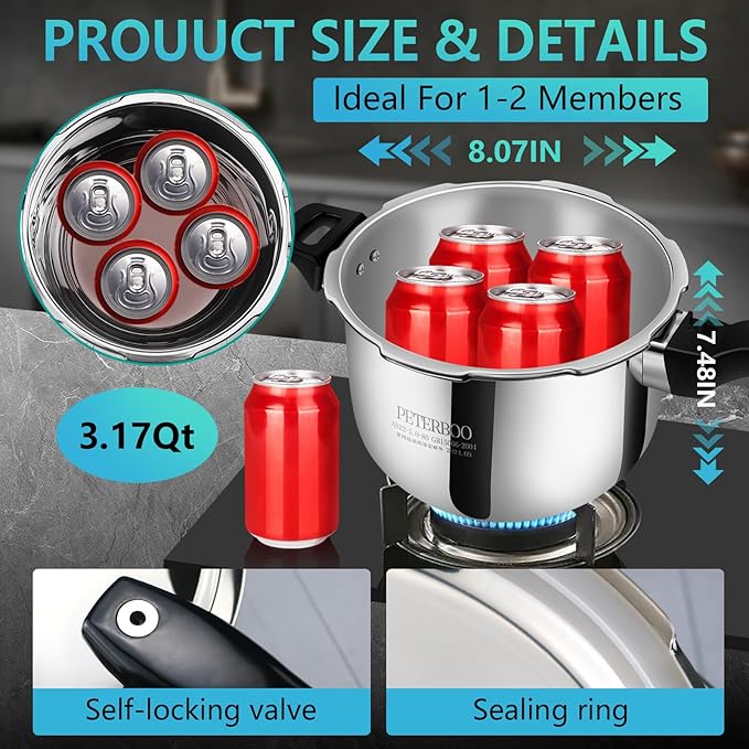 Premium 12 Quart Stainless Steel Pressure Cooker, Commercial Grade Luxury Cookware, Brand Quality Durability, Professional Performance for Large Families & Events