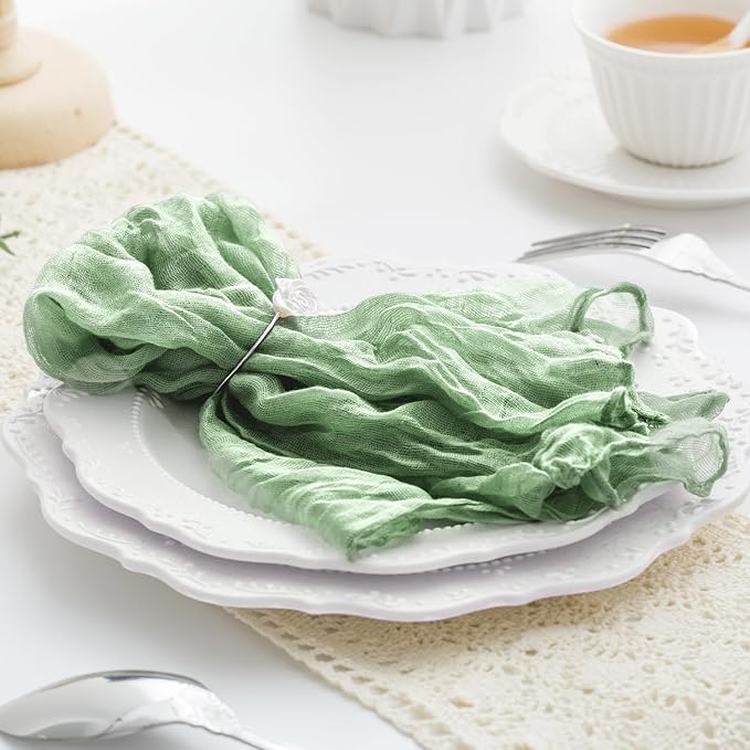 60 Pack Sage Green Cheesecloth Napkins Washable 21x21 Inches Sage Green Cloth Napkins Set of 60 Dinner Table Napkins for Wedding Bridal Baby Shower Rustic Boho Cotton Gauze Summer Party Table Decor