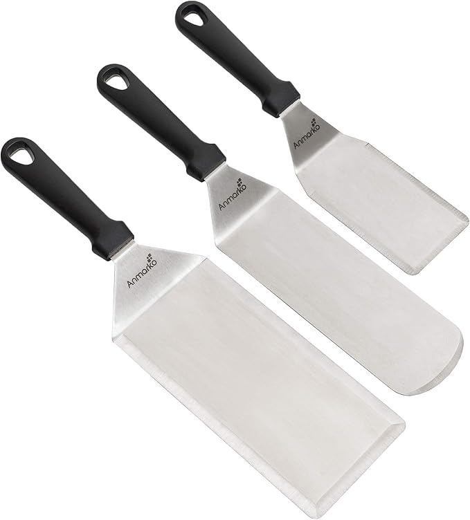 Griddle Spatula Set - Stainless Steel Metal Spatula and Griddle Scraper - Heavy Spatula Griddle Accessories Great for Cast Iron Griddle BBQ Flat Top Grill - Commercial Grade
