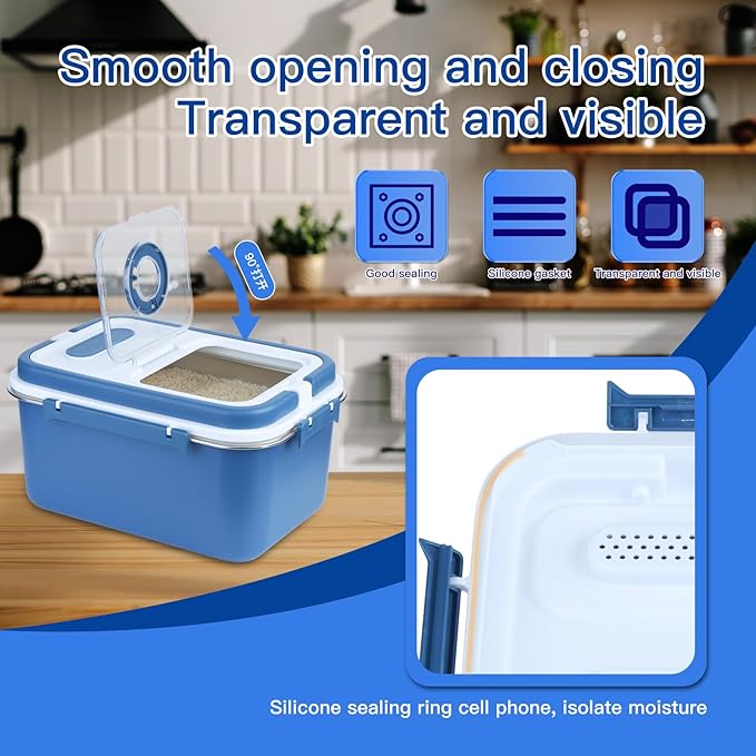YXQ Rice Sorage Container Bin 20 lbs Stainless Steel Flour Storage Containers with Lid Rice Grain Kitchen Bucket Airtight Canister for Cereals Flour Sugar Tea Milk Wine Ice, Dry/Wet Food,Blue