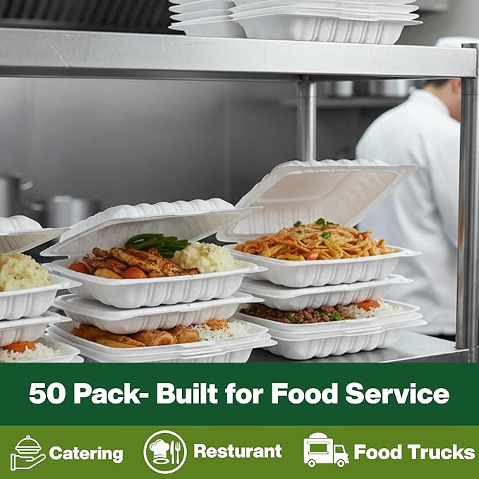 Front Lock MFPP Hinged Container, White, Vented Clamshell Disposable Takeout Boxes, 1 Compartment, 8" x 8", Durable Microwaveable To-Go Containers for Restaurant & Food Service,150pc