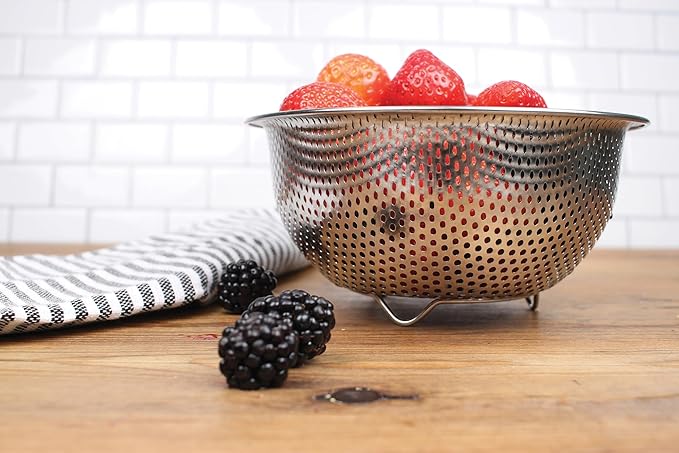 RSVP International Endurance Kitchen Collection Colander Strainer, Berry, Pierced Stainless Steel