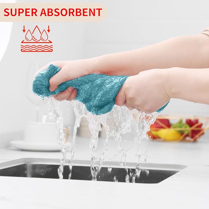 Homaxy 100% Cotton Waffle Weave Kitchen Dish Cloths, 4-Pack Ultra Soft Absorbent Dish Towels, Quick Drying Dish Rags, 12 x 12 Inches, Lake Blue