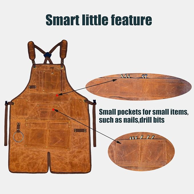 20-Pocket Heavy-Duty Waxed Canvas Work Apron – Fully Adjustable, Vintage Style Tool Organizer