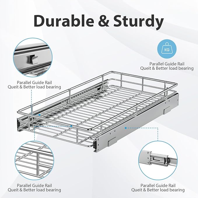 ZOINLIY Pull Out Cabinet Organizer, Versatile Slide Out Kitchen Organizers and Storage,Heavy Duty Drawer Cupboard Storage Basket, Smooth Sliding, Chrome Finish (26.8 * 21inch)