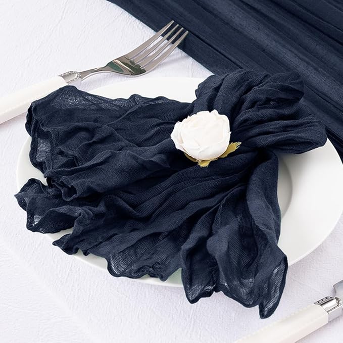 DeZerlor 12 Pack Navy Blue Cheesecloth Napkins Spring Cloth Napkins Set of 12 Navy Dinner Napkins Bulk 21x21 Inches for Wedding Bridal Shower Baby Shower Parties
