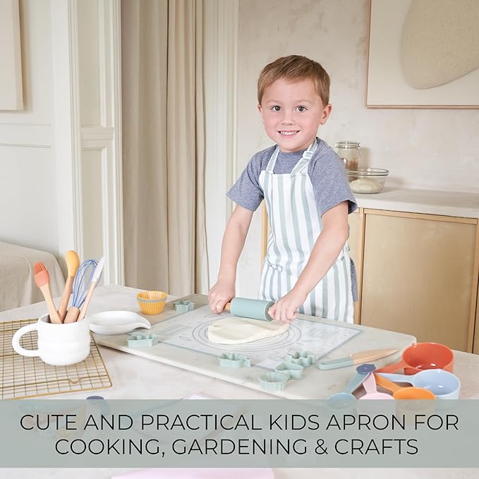 ZICOTO Kids Apron for Girls & Boys - Toddler Apron with Pocket for Cooking, Baking & Crafts - Christmas Gift for Little Chef