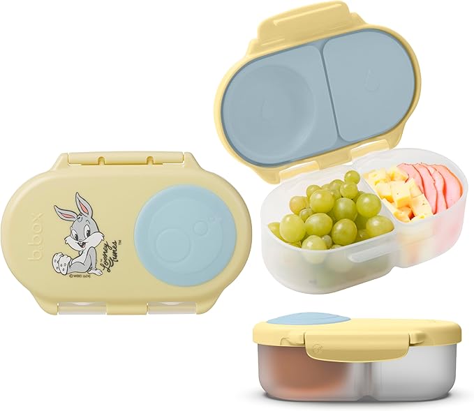 b.box Looney Tunes Snack Box - Leakproof Mini Bento Box for Kids & Toddlers, 2 Compartment Snack Containers for Kids, Lunch Containers, Dishwasher Safe, BPA Free, PFAS Free, Ages 4m+, 1 3/4 Cup
