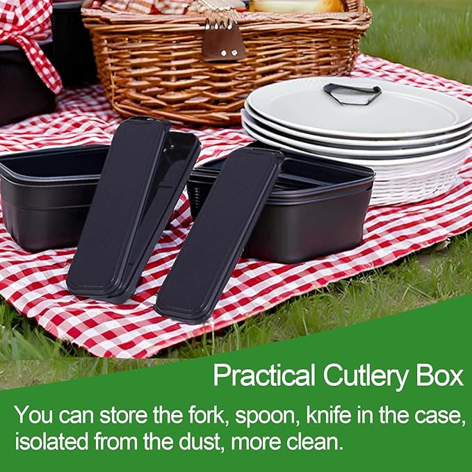 Travel Cutlery Case Portable Utensil Holder Travel Silverware Case Flatware Storage Box Camping Utensils Cases for Fork Spoon Chopsticks Lunch Box, 8.26 x 2.1 Inches (Black, Small)