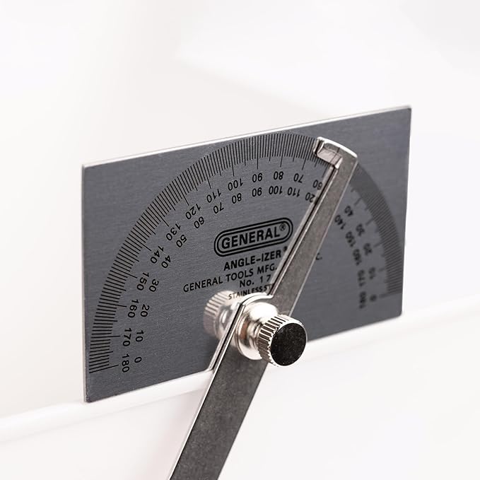 General Tools Angle Protractor #17 Stainless Steel Square Head - Measuring Tool for Carpenters & Woodworking Hobbyists
