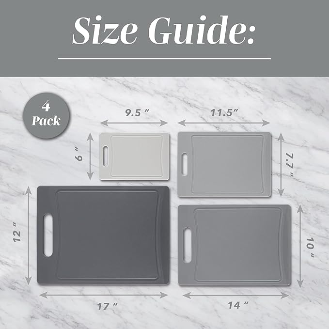 COOK WITH COLOR Non-Slip Cutting Board Set – Kitchen Essentials with Easy Grip Handle for Meat, Veggies, and Fruits, 4 Cutting Boards, Gray-New