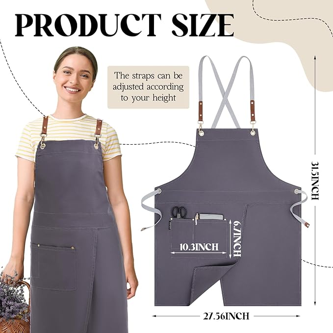 Crossback Pottery Apron Split Leg with Large Pocket Canvas Apron with Adjustable Strap for Art Garden Nail Tech Hairstylist