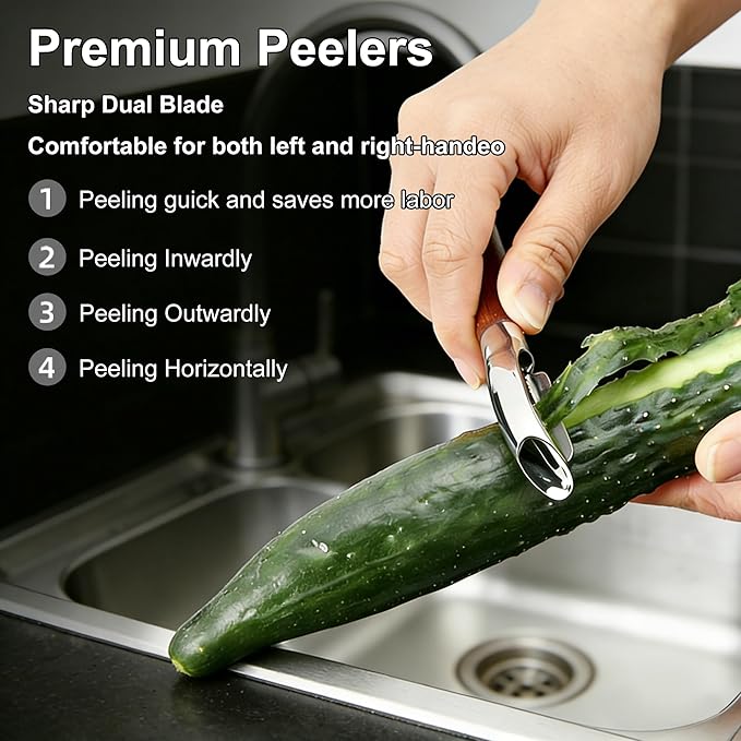 Vegetable Peeler, Premium I-Shape Potato Peeler, Stainless Steel Multifunctional Kitchen Peeler Real Wood Handle Ultra Sharp Blade Vegetable, Potato, Fruit