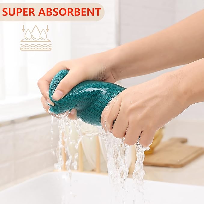 Kitinjoy 100% Cotton Waffle Weave Kitchen Hand Towels (13 x 28 Inches, Teal), 4-Pack Super Soft and Absorbent Dish Towels for Drying Dishes