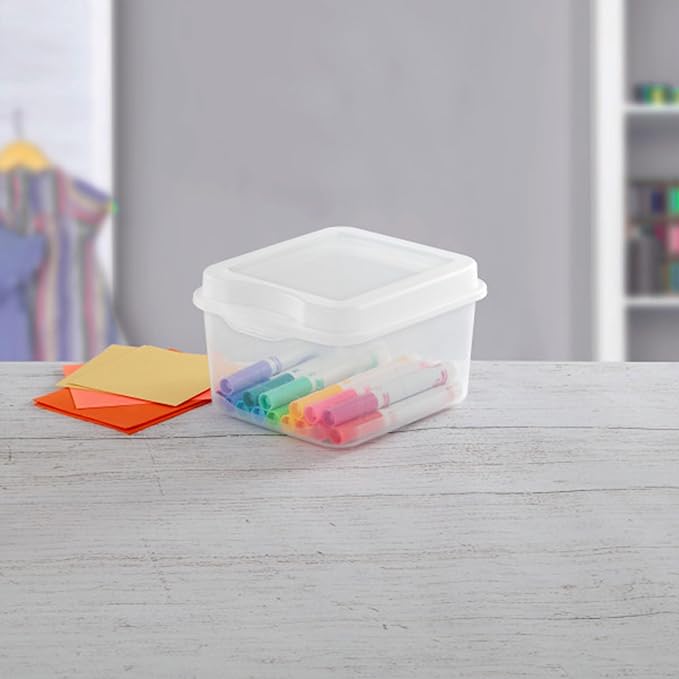 Sterilite FlipTop, Stackable Small Storage Bin with Hinging Lid, Plastic Container to Organize Desk at Home or Office, Clear, 36-Pack