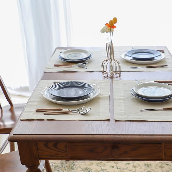 Simple&Opulence Linen Placemats Set of 4 – Hemstitched Dinner Cloth Placemats for Wedding,Party,Mothers Day,Easter – Machine Washable and Reusable 14"×19" Linen