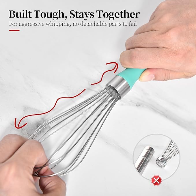Small Whisk: Stainless Steel 9in Wire Balloon Wisk Kitchen Egg Whisker Heavy Duty Hand Mixer for Cooking Baking Whipping Blending Mixing Stirring Sauce, Flour, chocolate (Aqua Sky)