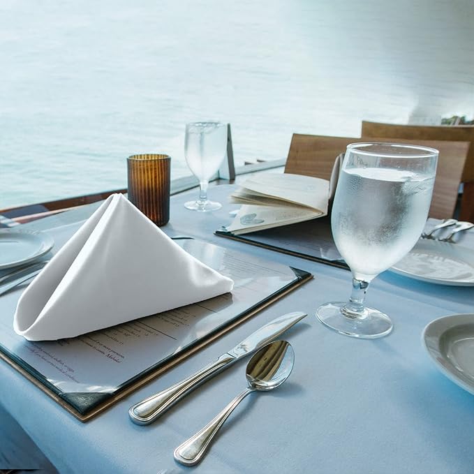 Restaurant Cloth Napkins Set of 12 Pack, Dinner Napkins Cloth Washable 20 x 20 Ins, MJS Commercial Quality, Reusable Table Napkins Cloth, Non-iron,No Fade, Easy to Remove Stains, Special white
