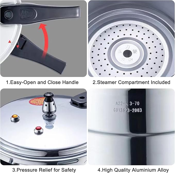 Small Pressure Cooker 4 Quart，Aluminum Pressure Cooker Compatible with Gas & Induction Cooker Fast Cooking Pot Even Heat Distribution for 2-3 People