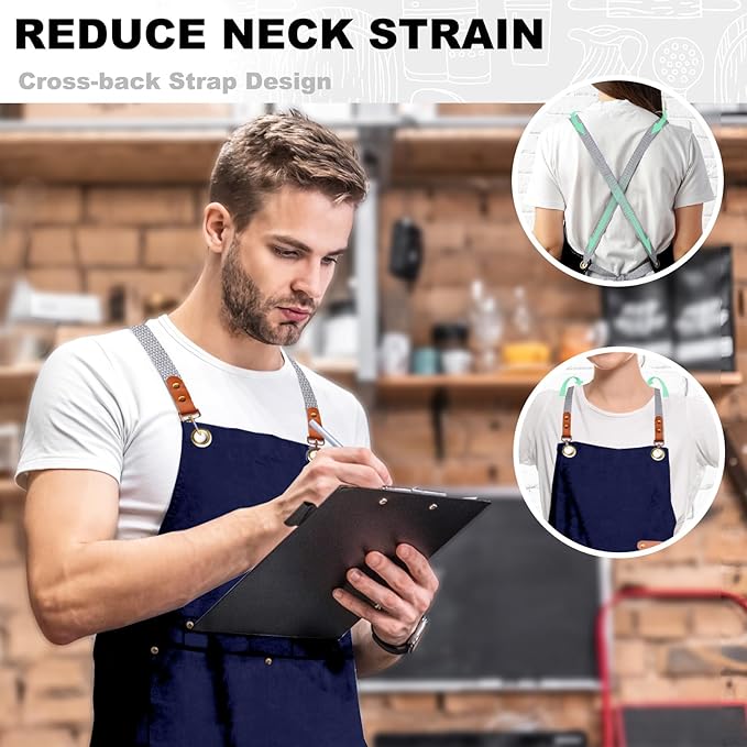 BeLuyi chef apron bib tool apron for man woman cross back straps with 4 pockets for kitchen cooking gardening baking working
