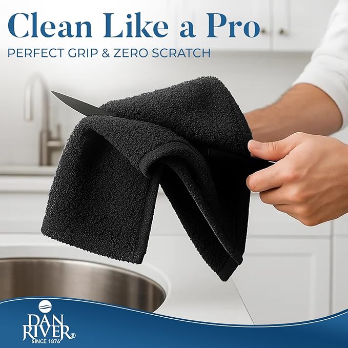 DAN RIVER Kitchen Bar Mops,Pack of 12,16 by 19 Inches,100% Cotton Super Absorbent,Multi-Purpose Cleaning Towels for Home and Kitchen Bars-Black