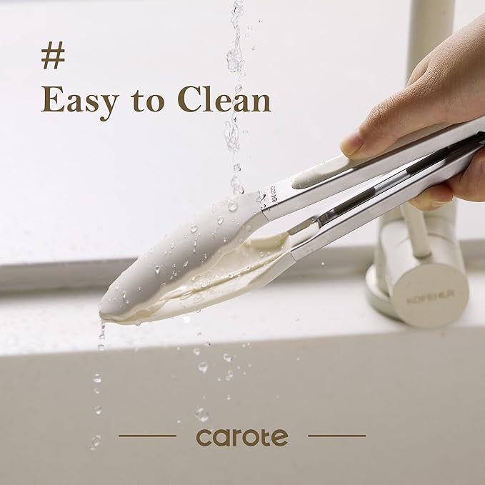 CAROTE Tongs for Cooking Heat Resistant Stainless Steel Kitchen Tongs with Non Scratch Silicone Tips, Perfect for Nonstick Cookware, BBQ Tongs Set of 3 (7"+9"+12")