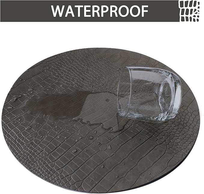 Round Leather Placemats for Round Tables Set of 8, Gray Table Place Mats and Coasters, Washable Easy to Care for Indoor Decor 13" Diameter