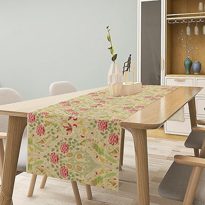 William Morris Table Runner Boho Vintage Flower Art Printed Dinner Runner for Home Kitchen Dining Table Living Room Decor Fabric 1 Panel W13xL120in