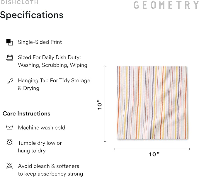 GEOMETRY Kitchen Dish Cloths - Quick Dry Dishcloths for Kitchen - Premium Dish Rags with Geoweave - 3-Pack Set Stripe Season