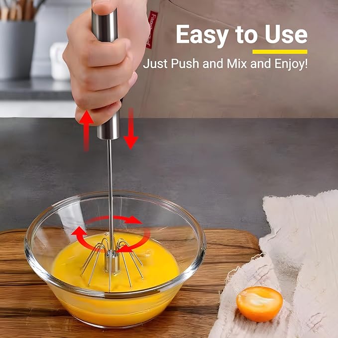 Egg Whisk, Upgraded Stainless Steel Semi Automatic Whisk,Hand Wisk Egg Beater Easy to Use for Making Cream, Blending, Whisking, Beating & Stirring (12 Inch)