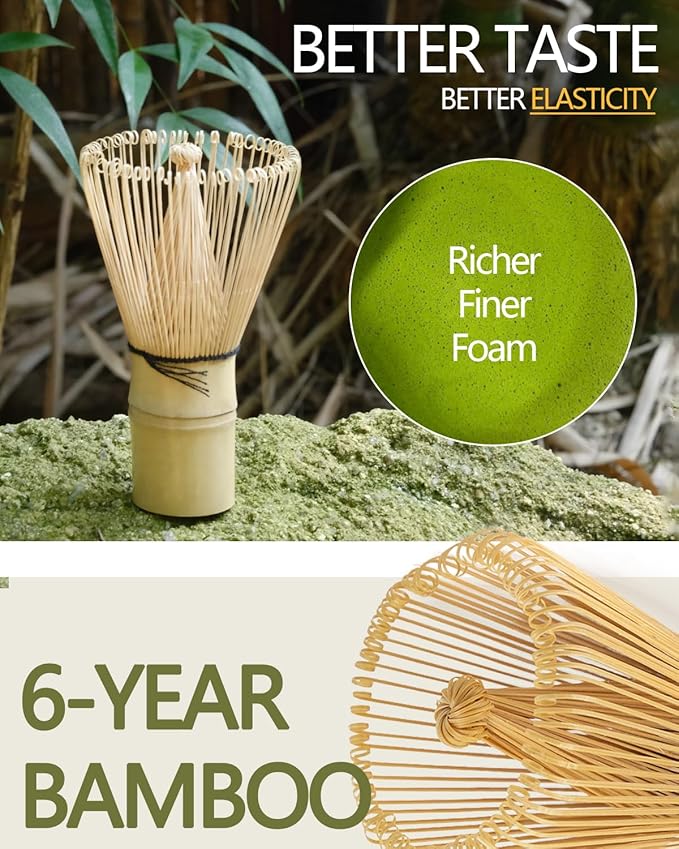 Taruzil Matcha Whisk, Matcha Bamboo Whisk, Matcha Whisks Set for Matcha Powder Handcrafted Organic Traditional Japanese Chasen, 100-Prong Matchas Stirrer Wisk Mixer Brush for Authentic Tea Preparation