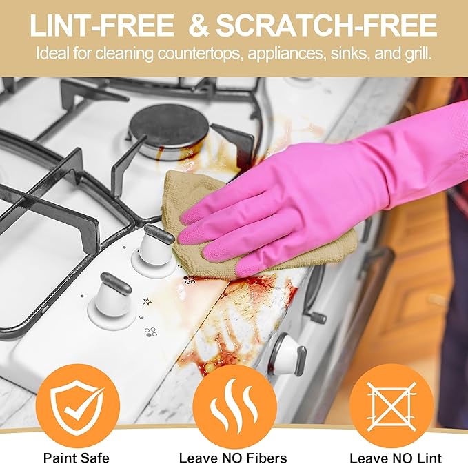 Microfiber Cleaning Cloth, 12 Pack Biege Cleaning Rags,12" X 11" Lint Free Dish Towels Wash Cloths, Reusable Microfiber Towels for Home and Kitchen Bathroom Apartment Cleaning Supplies