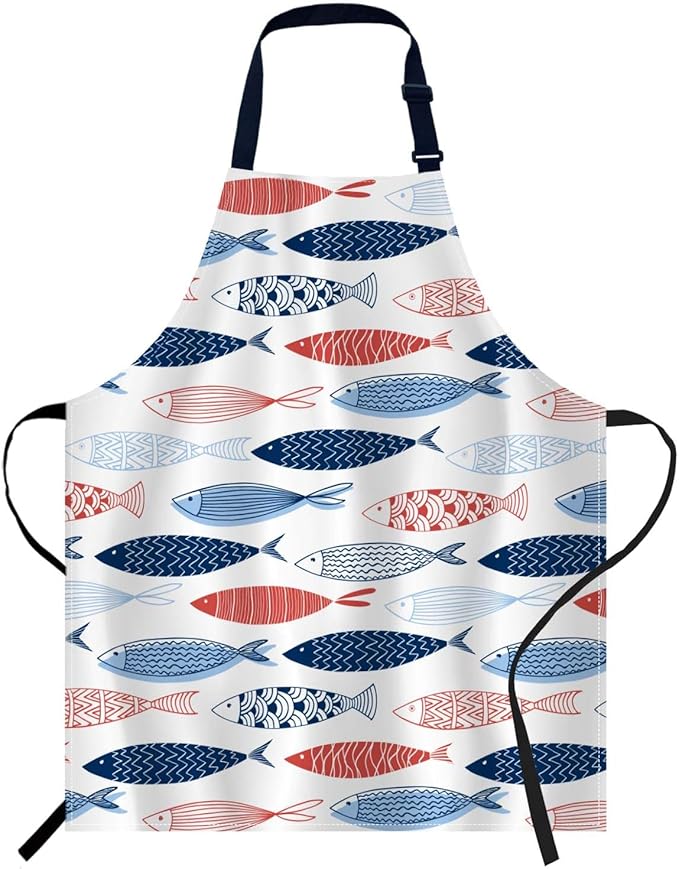 oFloral Fish in The Ocean Apron Unisex Adjustable Bib Apron Cooking Kitchen Chef Women Men Aprons for Home Kitchen, Restaurant,Coffee House,Shop,Garden