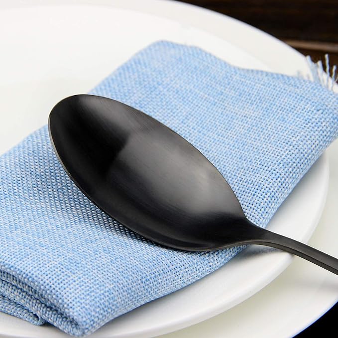 Serving Spoons, Matte Black X-Large Spoons, 6 Pieces 9.8 Inches Serving Tablespoons, AOOSY Stainless Steel Solid Buffet Banquet Flatware Kitchen Basics Serving Spoon Big Ladle Spoon