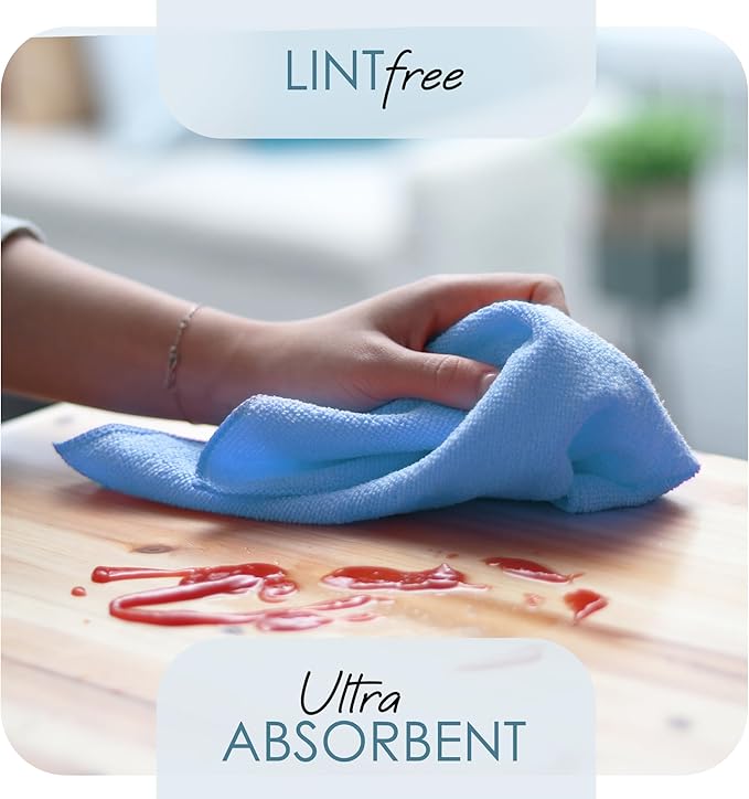 Hearth & Harbor Microfiber Cleaning Cloth, Microfiber Towels for Cars 12 Pack Washcloths, Blue Cleaning Rags, Reusable Microfiber Towel, Microfiber Cloth Rags, 12''x12'', (V-HH-Cloth-M-12-Blu)