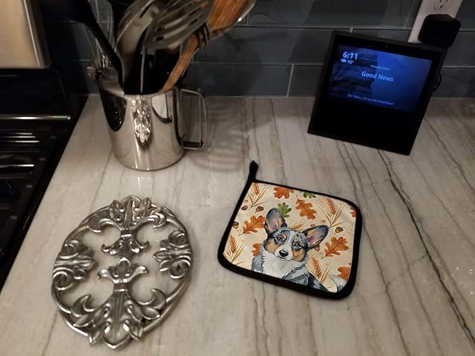 Caroline's Treasures Blue Merle Cardigan Welsh Corgi Heirloom Fall Pair of Pot Holders Pair 7.5x7.5 Quilted Insulated Hot Pads Decorative Kitchen Gift Made in USA