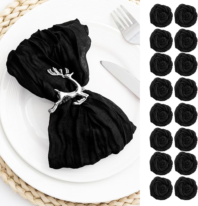 100 Pack Black Cheesecloth Napkins Washable 21x21 Inches Black Cloth Napkins Set of 100 Dinner Table Napkins for Wedding Rustic Boho Cotton Gauze Summer Bridal Baby Shower Party Table Decor