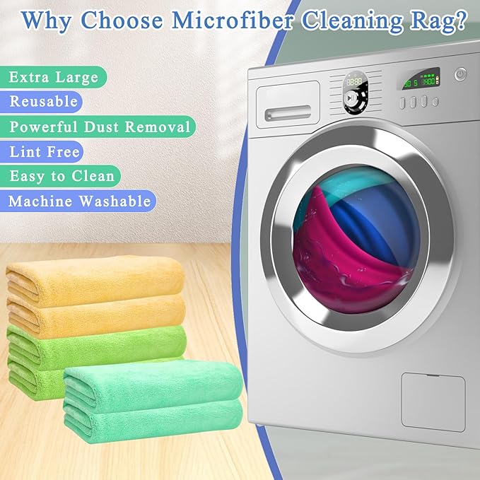 12 Pcs Extra Large Microfiber Cleaning Cloth, 20" x 30" Washable Reusable Large Floor Cloth Rags, Microfiber Towels for Mop Cleaning Office Bathrooms Housekeeping (Orange, Green)