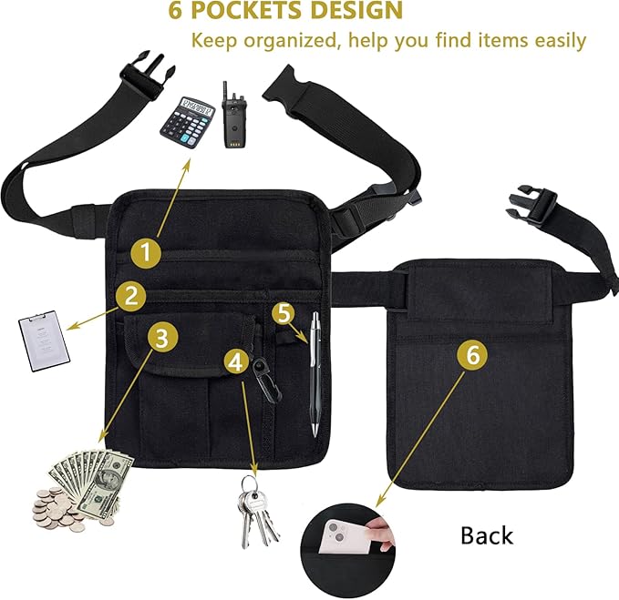 ZMD Server Apron Waist Pouch, Restaurant Waitress Apron with Pockets Utility Belt Women Work Apron Waist Pouch with Adjustable Belt Money Bag Tool Pouch for Hotel, Bar, Gardening, Nursing