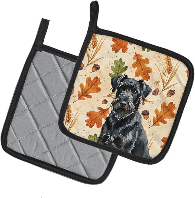 Caroline's Treasures Black Russian Terrier Heirloom Fall Pair of Pot Holders Pair 7.5x7.5 Quilted Insulated Hot Pads Decorative Kitchen Gift Made in USA