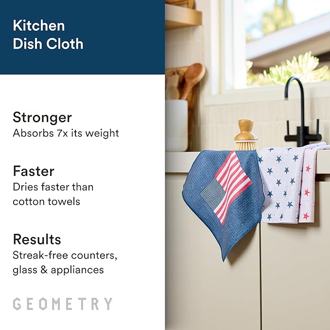 GEOMETRY Dishcloth – Patriotic Collection – Quick-Dry, Ultra-Absorbent, Reusable Microfiber Kitchen Towels for Drying & Cleaning - Old Glory - 3 Pack