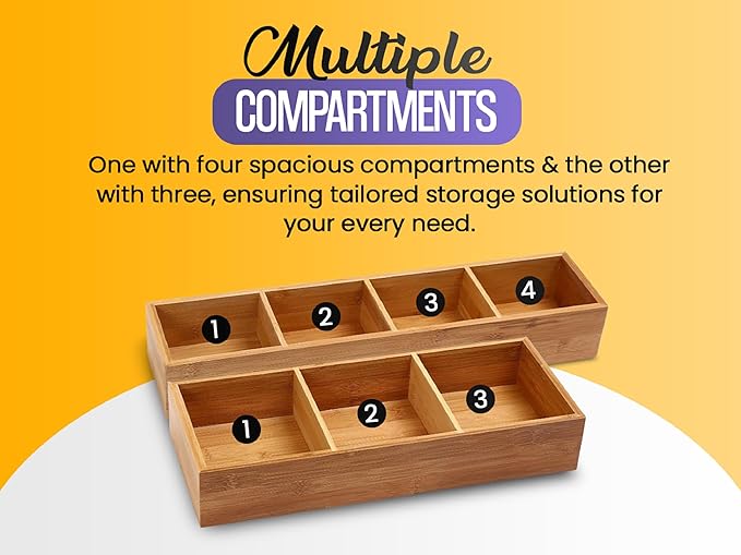YBM HOME Pack of 12 Bamboo Drawer Organizer Storage Box for Spices and Kitchen Items, Lingerie, Small Tools, and Gadgets, 330