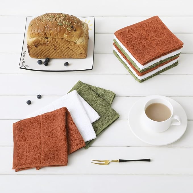 Glynniss Kitchen Dish Cloths Highly Absorbent Dish Rags 100% Cotton Wash Cloths for Washing Dishes (Green, 50)