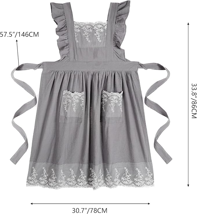 Aoomzoon Vintage Aprons for Women with Pockets Cute Lace Ruffle Adjustable Apron for Cooking Kitchen Baking Gardening