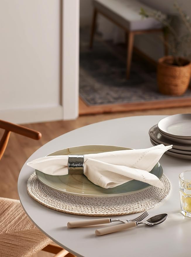Hausattire Cloth Dinner Napkin Flax Fall Hemstitched Mitered Corner 20x20 Inch Natural Easter Basket Decor Soft Durable Table Linen Napkins Ideal for Halloween,Cocktail Parties