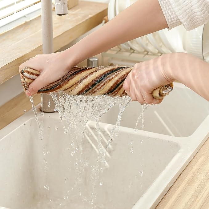 SALAS Premium Kitchen Dish Towels for Drying Dishes, Large Cotton Kitchen Towels, Stripped Terry Dish Cloths, Thick Highly Absorbent Towel Sets with Hanging Loop, 16" X 26", 6 Packs Beige